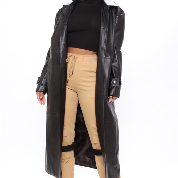 Gimme a Clue Faux Leather Trench Coat - Picture 4 of 6